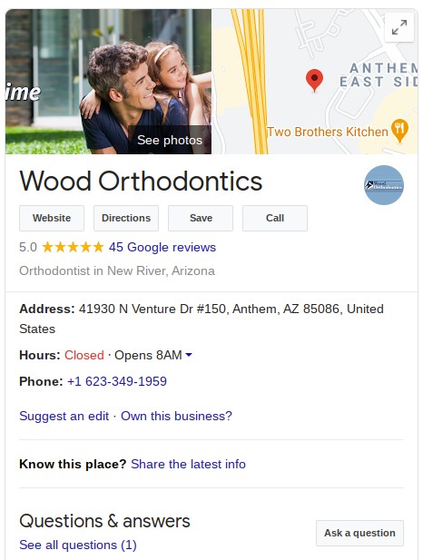 Dentist Google My Business example
